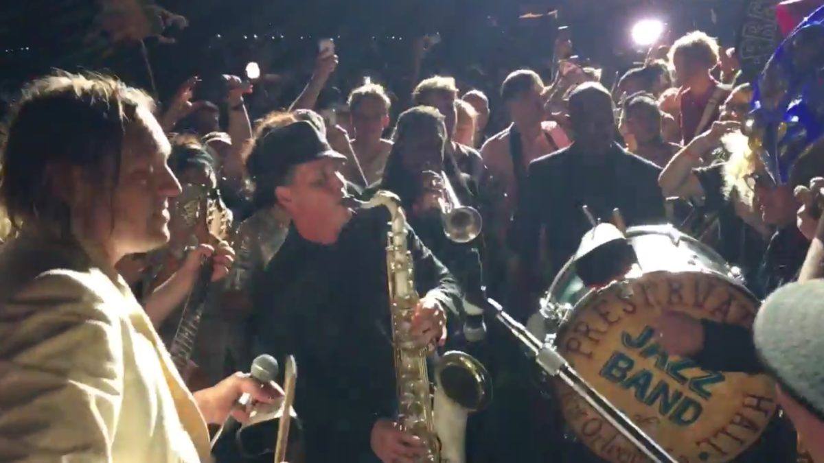 Arcade Fire & Preservation Hall Jazz Band Hold David Bowie Second Line Parade At Panorama