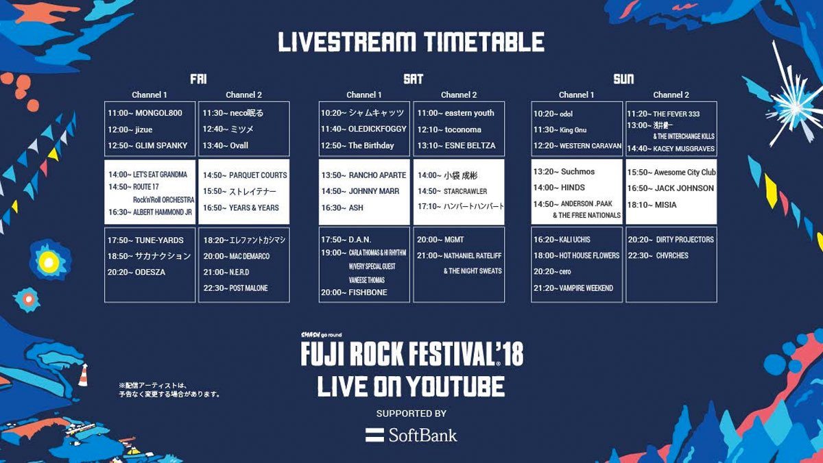 Fuji Rock YouTube Schedule