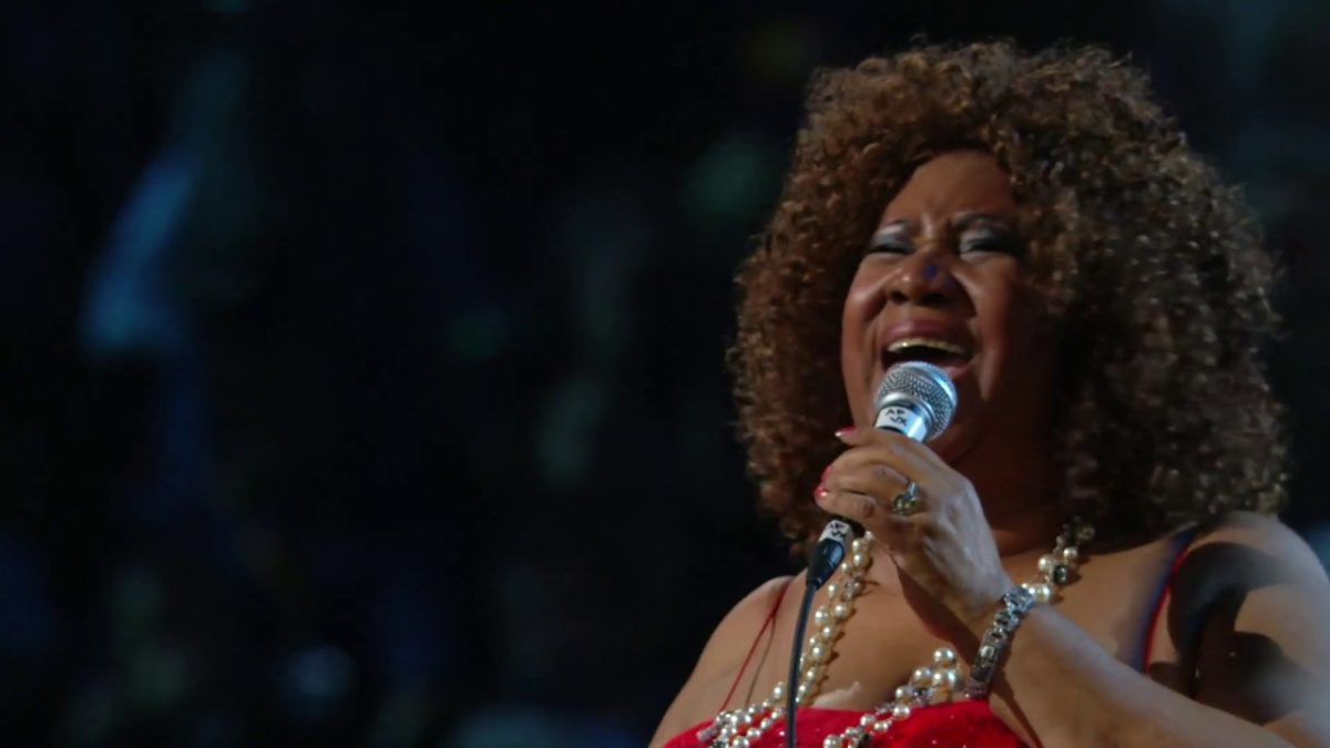 Aretha Franklin performs "Respect" at the Rock & Roll Hall of Fame 25th Anniversary Concert