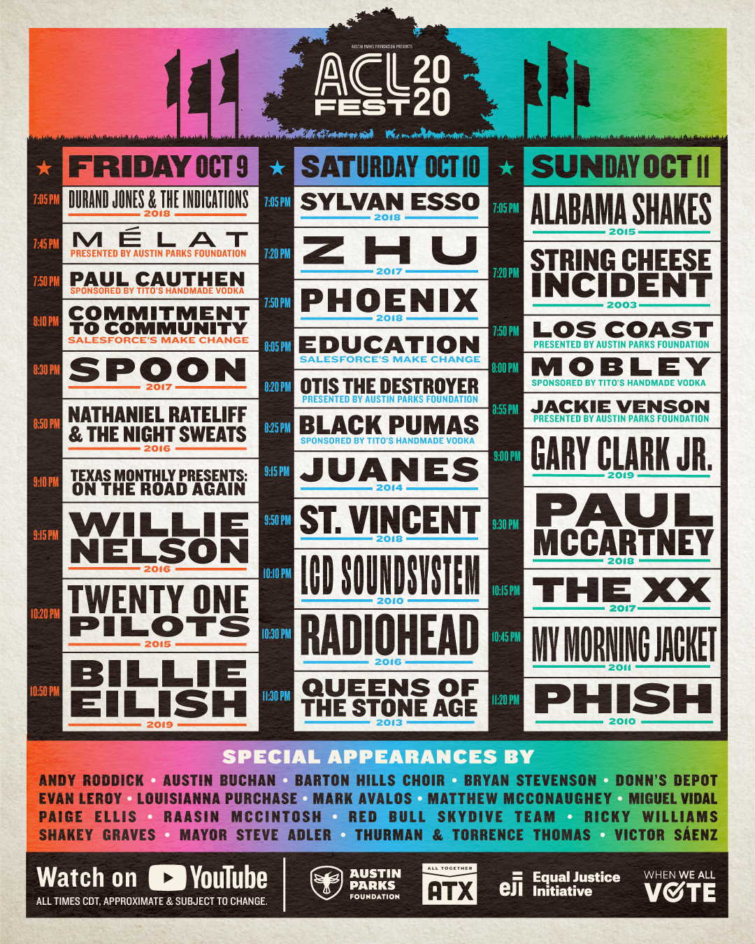 ACL Fest 2020 Livestream Schedule Lineup