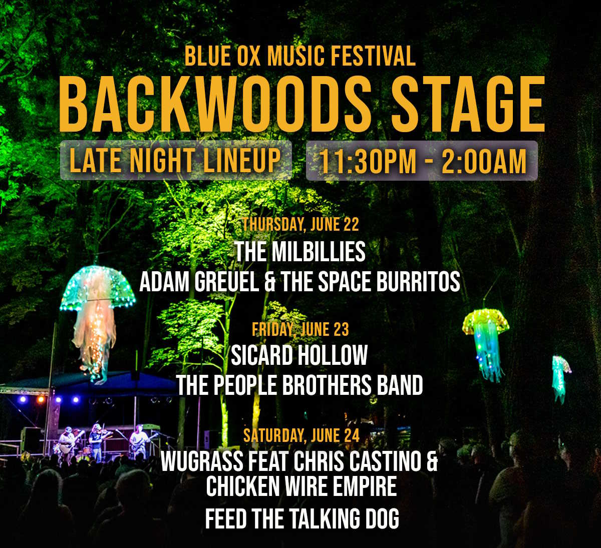 blue ox backwoods 2023 nighttime lineup