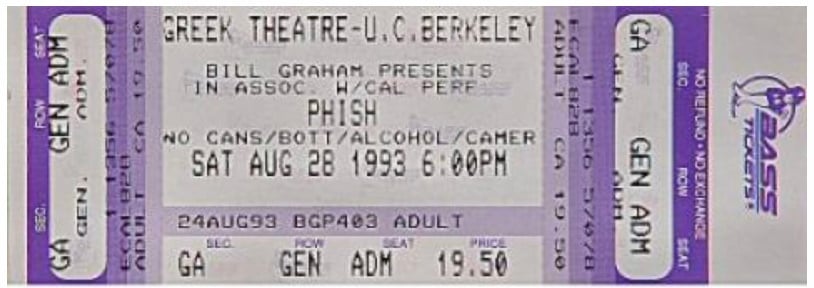 phish greek 1993 ticket v2