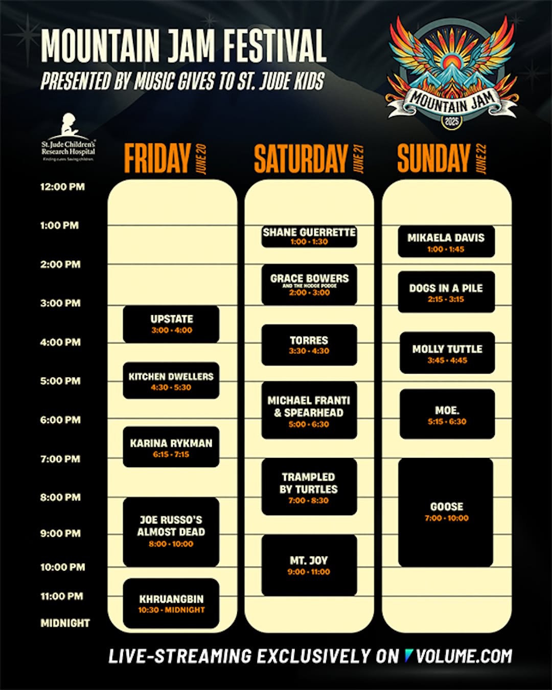 mountain jam livestream schedule 2025