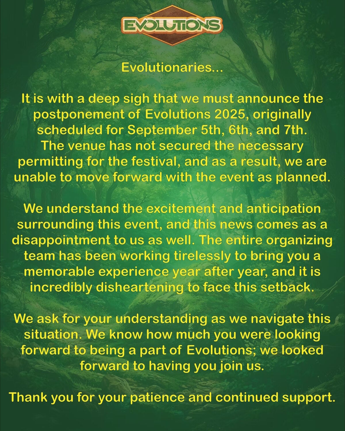 Evolutions 2025 Postponed