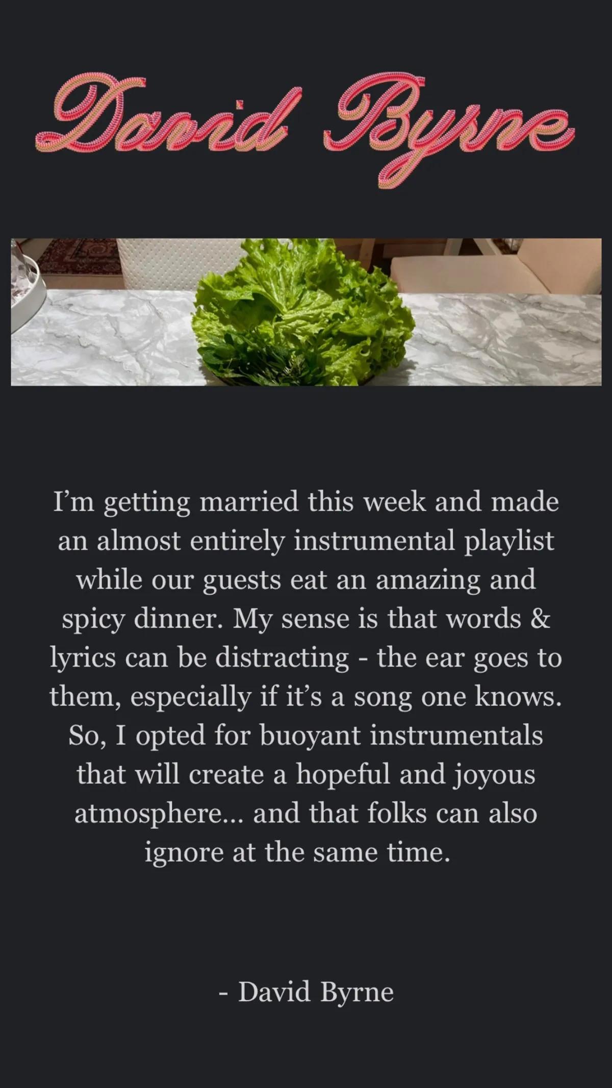 David Byrne Wedding Playlist