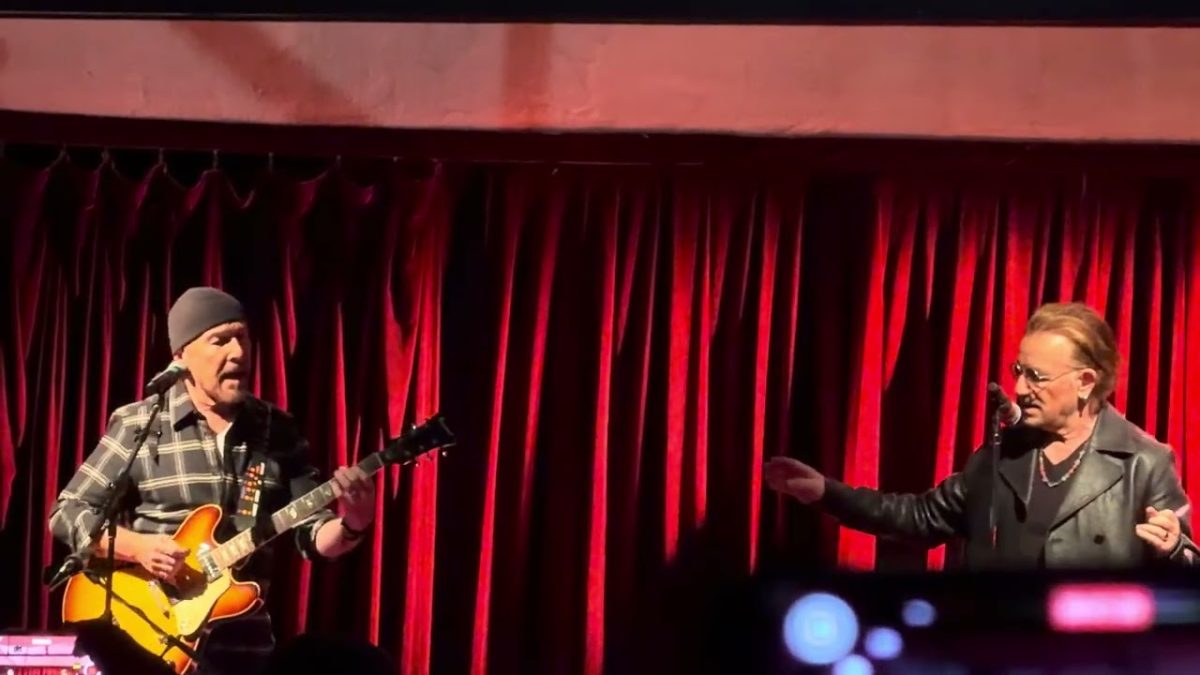 Bono and the Edge of U2 at Cain’s Ballroom playing Sunday Bloody Sunday then One (@ 5:56mm) 10/21/25