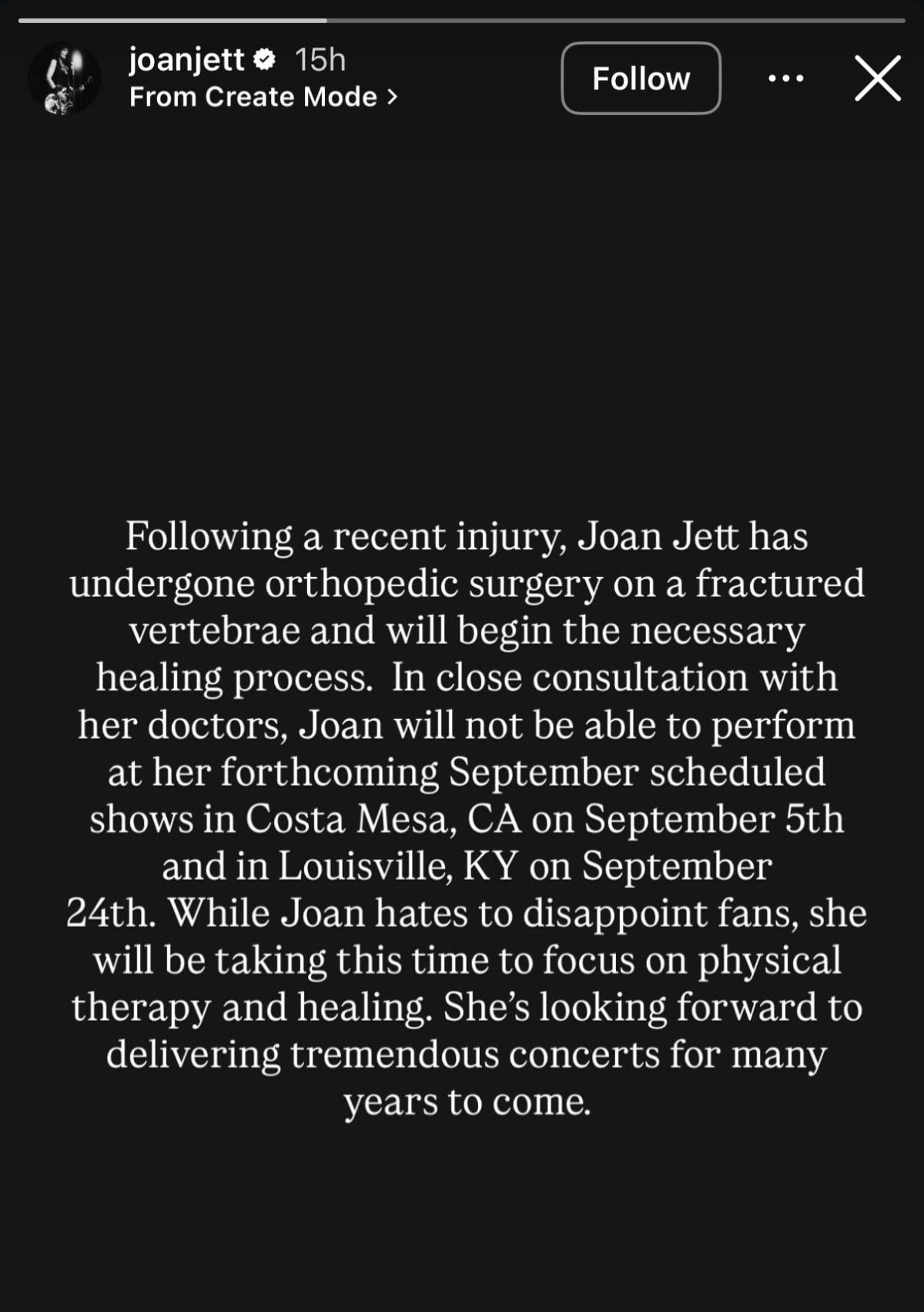 Joan Jett Injury